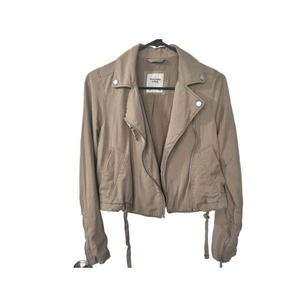 Abercrombie & Fitch The Drapey Moto Jacket Full-Zip Jacket Khaki Beige Tan XS